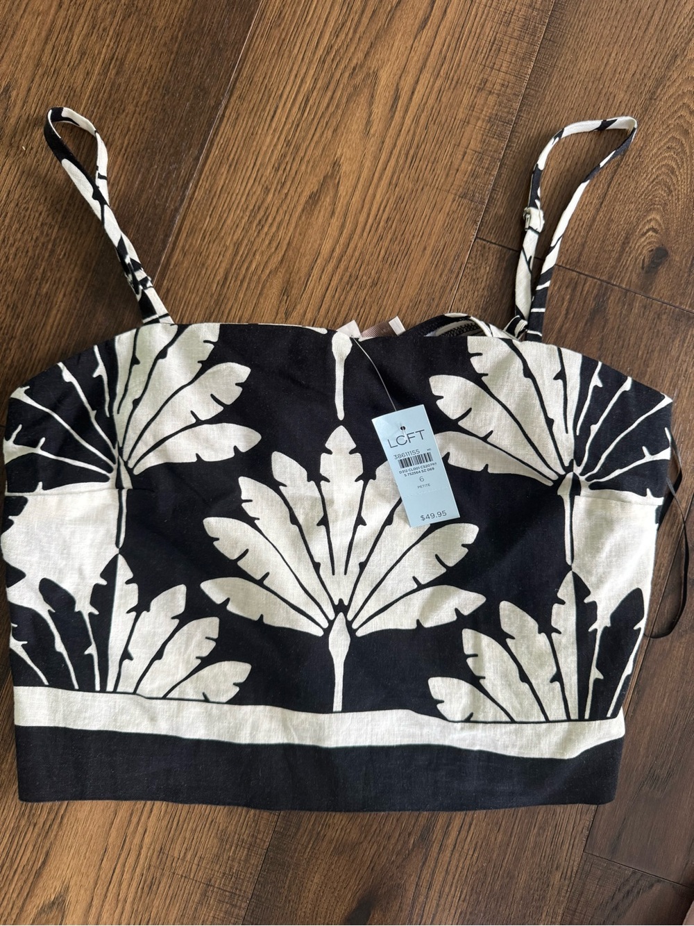 LOFT Black and Cream Botanical Crop Top